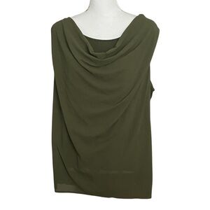 Meera Lane Womens 2X Top Sleeveless Drape Cowl Neck Career Blouse Olive Green